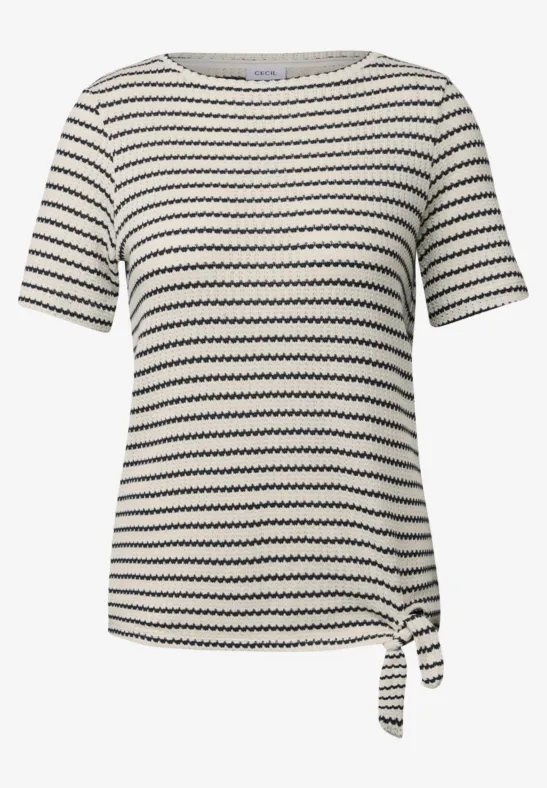 Thumbnail - Cecil Damen Gestreiftes Ajour T-Shirt in Beige, Gr: M