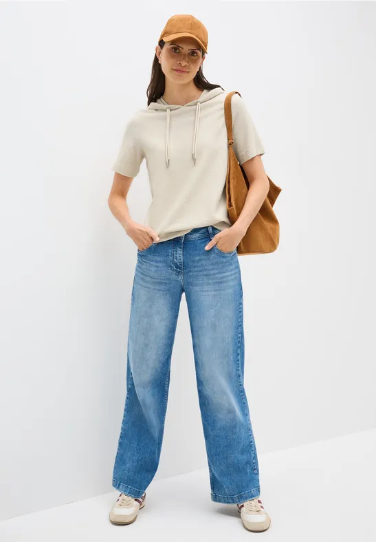 Thumbnail - Cecil Damen Bouclé Slub Kapuzenshirt in Beige, Gr: M