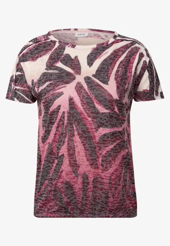 Thumbnail - Cecil Damen Ausbrenner-Shirt mit Muster in Rot, Gr: XS