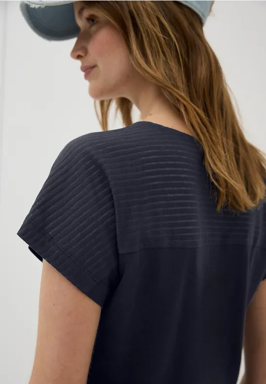 cecil T-Shirt Burn-Out Rundhals Modal-Baumwolle Blau