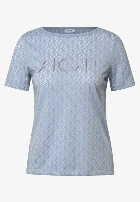 Thumbnail - Cecil Damen Ausbrenner-Shirt mit Wording in Blau, Gr: L