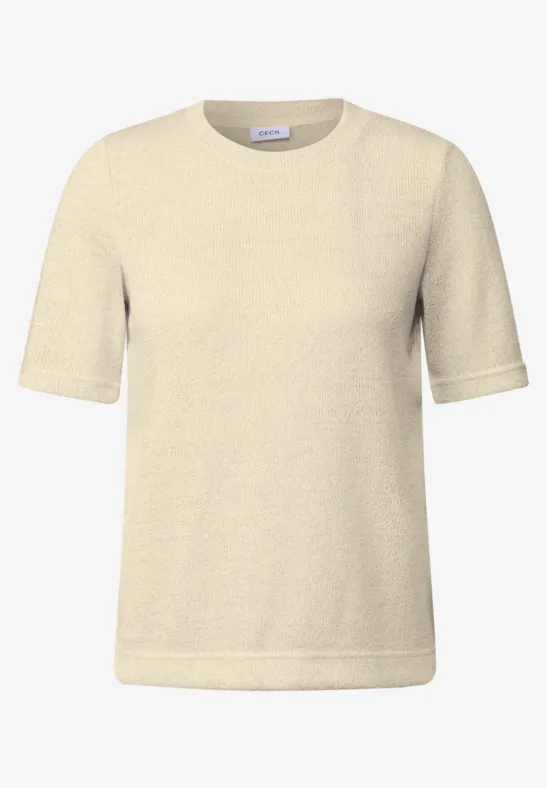 Thumbnail - Cecil Damen Strick-Look Glitzer T-Shirt in Beige, Gr: XXL
