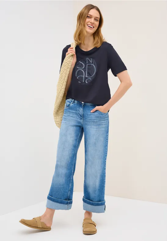 Thumbnail - Cecil Damen T-Shirt mit Artwork in Blau, Gr: S