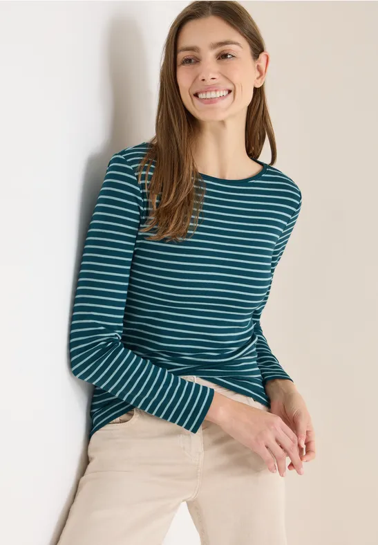 cecil Langarmshirt Streifen U-Boot Baumwolle Grün