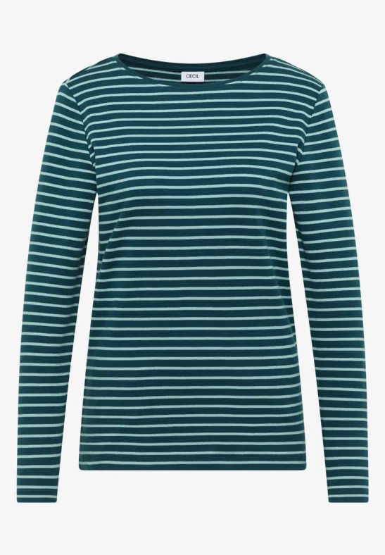 Thumbnail - Cecil Damen Gestreiftes Shirt in Grün, Gr: XXL