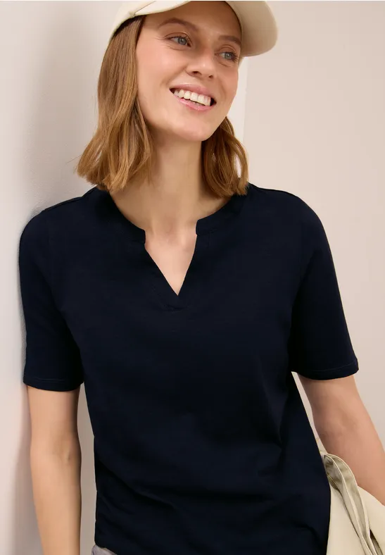 cecil Tunika Split Neck Baumwolle Blau