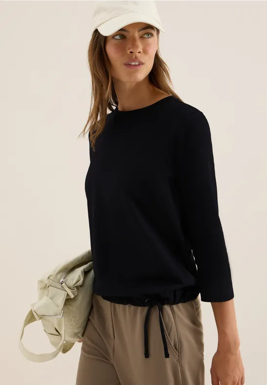 cecil Slub Shirt Rundhals Baumwolle Schwarz