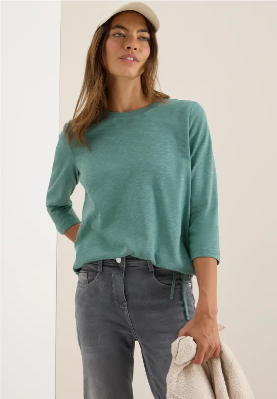 cecil Slub Shirt Rundhals Baumwolle Grün