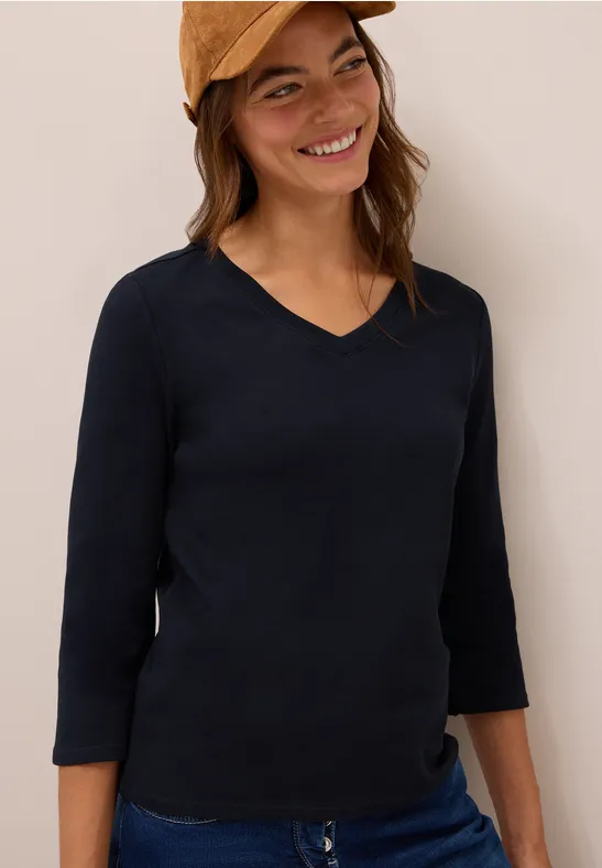 Cecil Dames Basic shirt met V-hals in Blauw, Gr: M