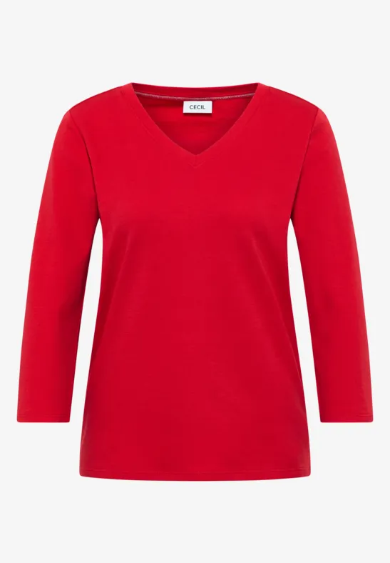Thumbnail - Cecil Damen Basic V-Neck Shirt in Rot, Gr: XXL