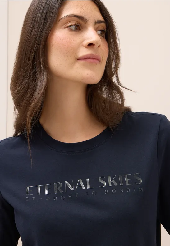 cecil Wording T-Shirt Rundhalsausschnitt Baumwolle Grün