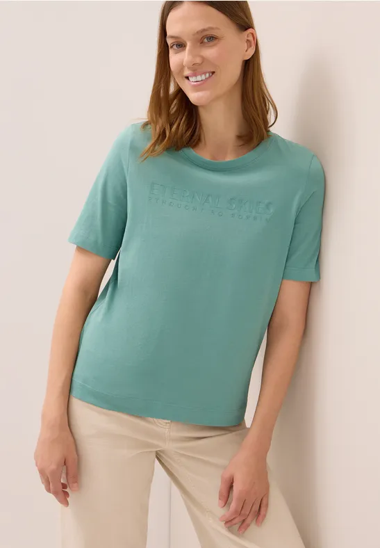 Thumbnail - Cecil Damen T-Shirt mit Wording Artwork in Grün, Gr: S