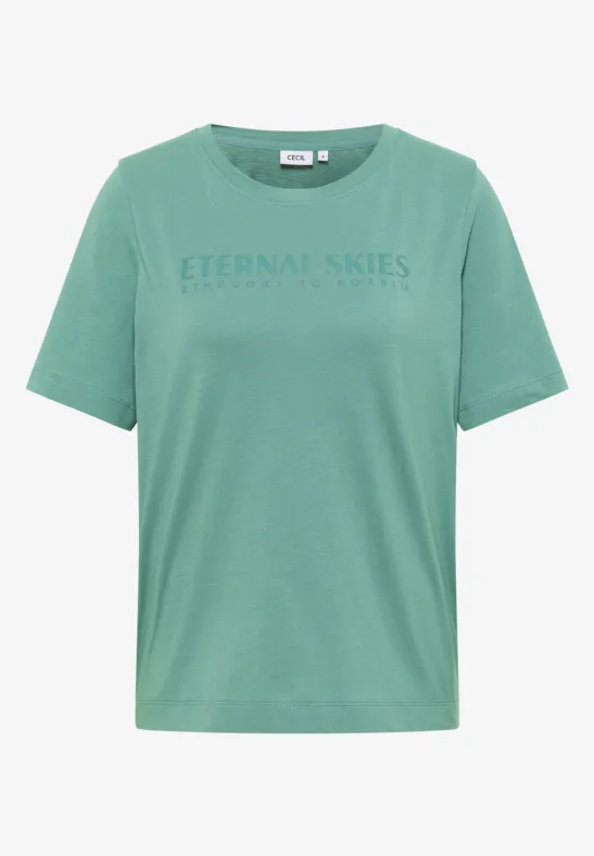 Thumbnail - Cecil Damen T-Shirt mit Wording Artwork in Grün, Gr: S