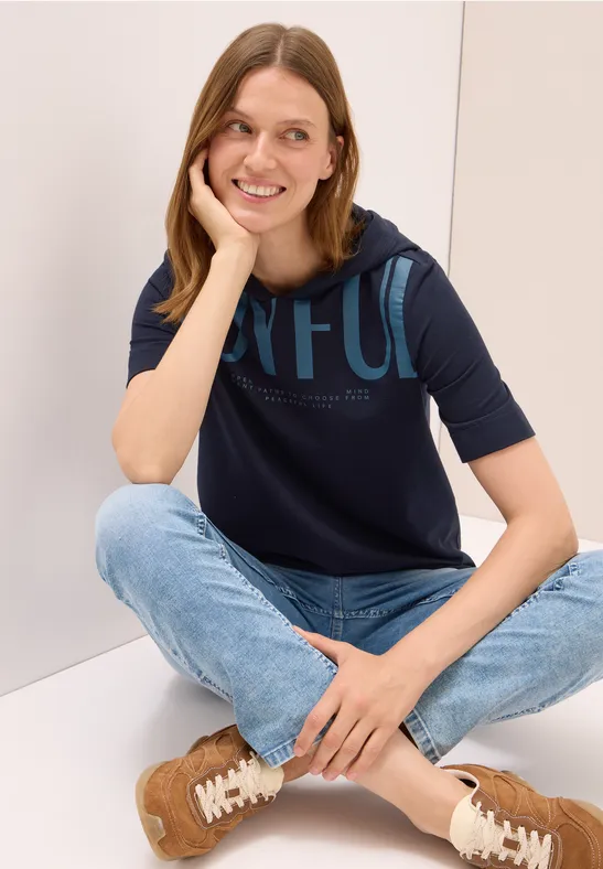 Thumbnail - Cecil Damen Kapuzenshirt mit Wording in Blau, Gr: S