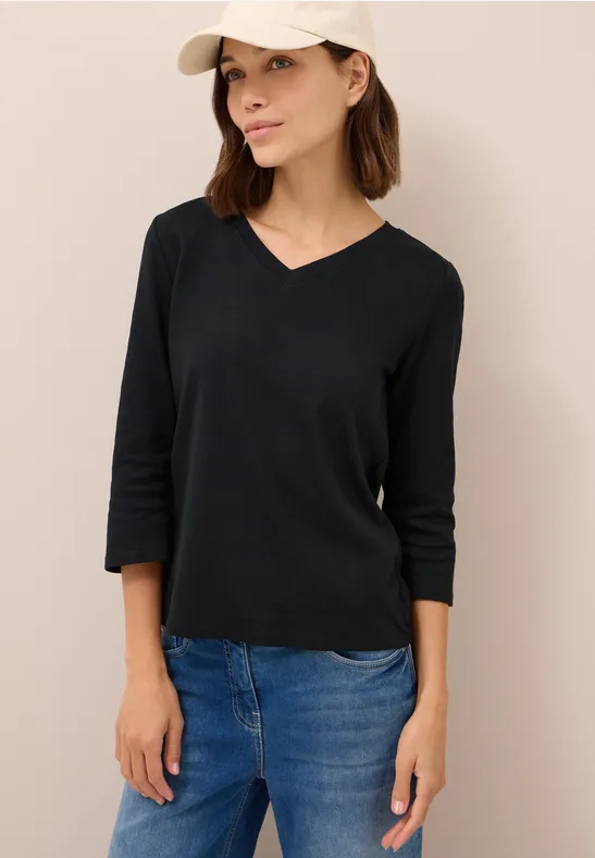 Cecil Dames Basic shirt met V-hals in Zwart, Gr: L