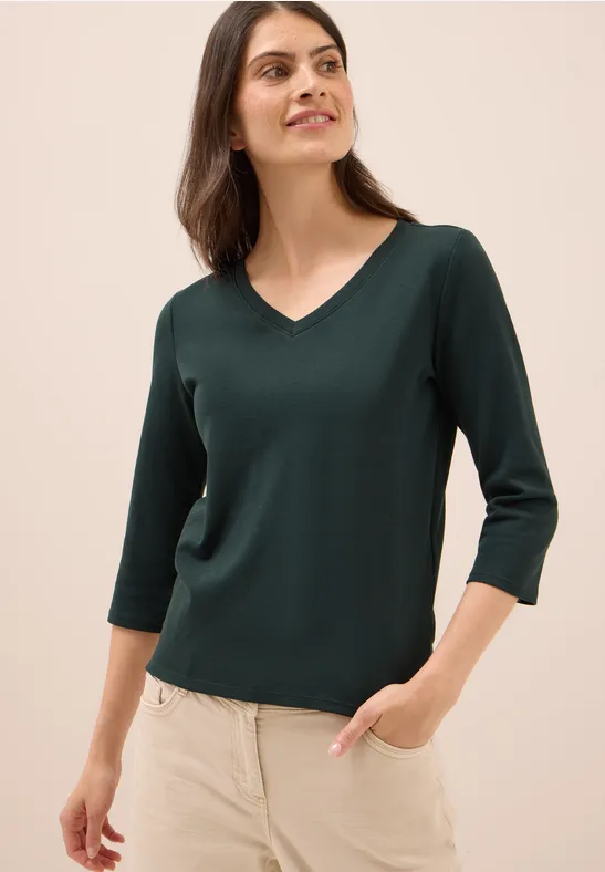 cecil Shirt V-Neck 3/4 Organic Cotton Grün