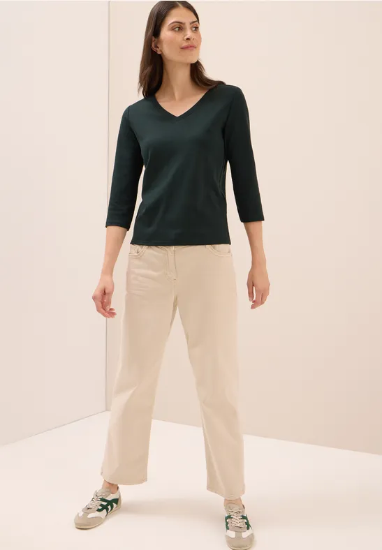 Thumbnail - Cecil Damen Basic V-Neck Shirt in Grün, Gr: XL
