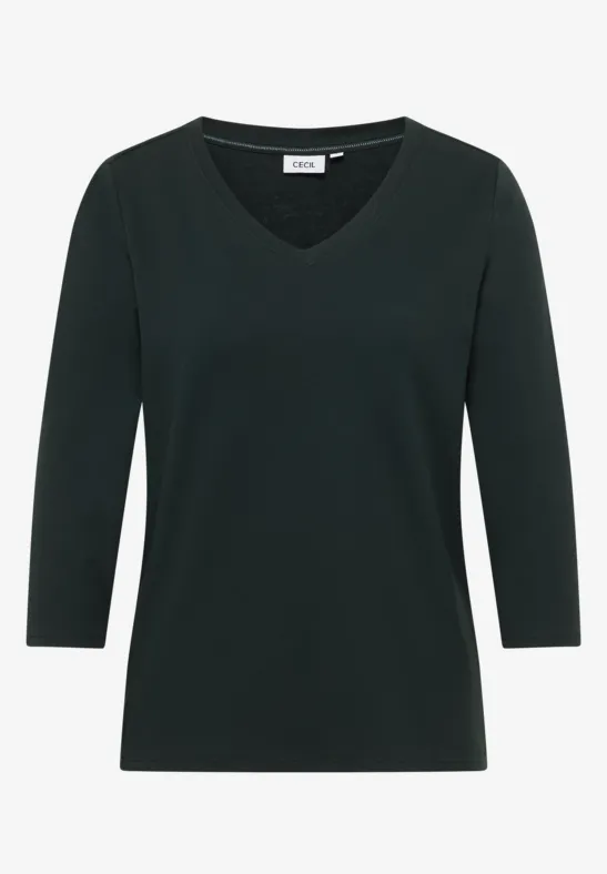 Thumbnail - Cecil Damen Basic V-Neck Shirt in Grün, Gr: XL