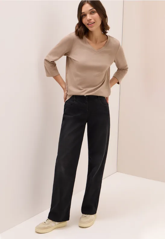 cecil Shirt V-Neck 3/4 Organic Cotton Braun