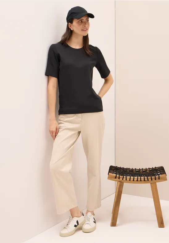 Thumbnail - Cecil Damen Basic Ripp T-Shirt in Schwarz, Gr: L