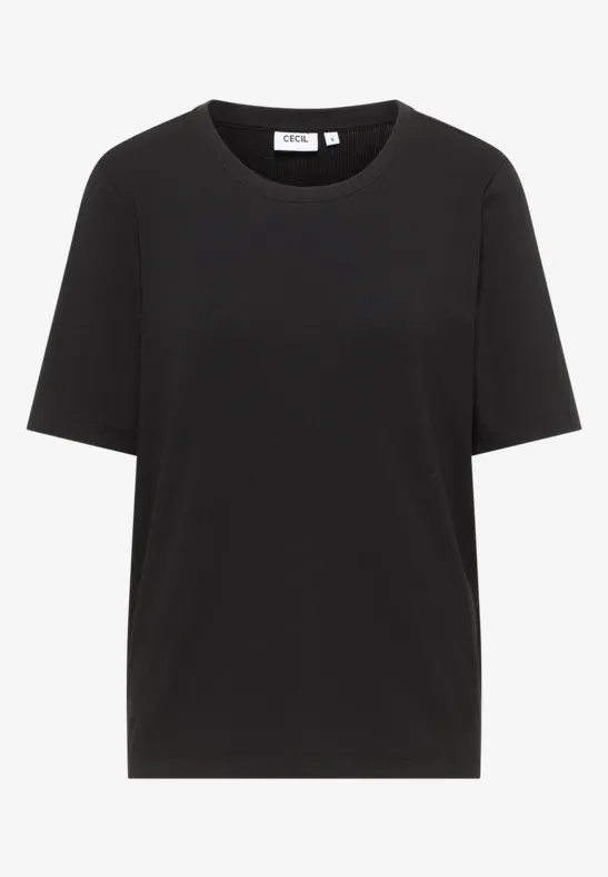 Thumbnail - Cecil Damen Basic Ripp T-Shirt in Schwarz, Gr: L