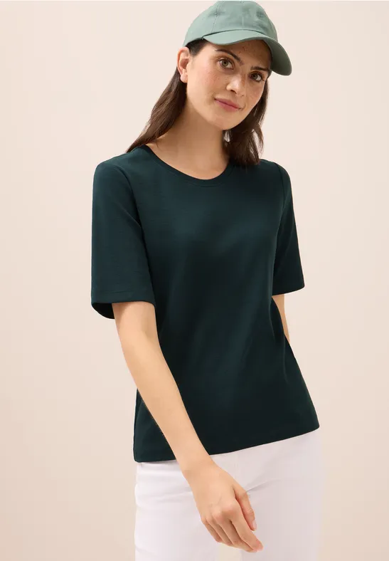 Thumbnail - Cecil Damen Basic Ripp T-Shirt in Grün, Gr: XXL