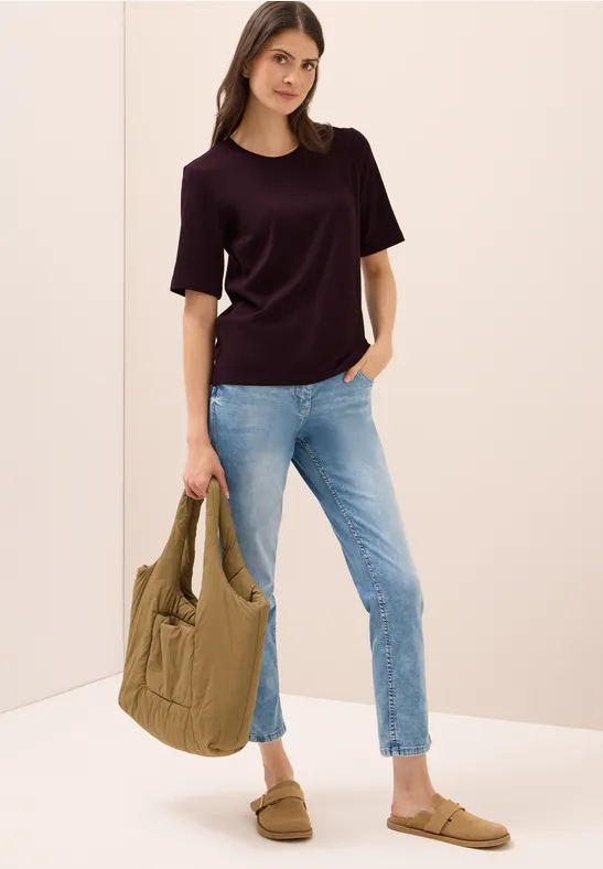 Thumbnail - Cecil Damen Basic Ripp T-Shirt in Rot, Gr: XXL