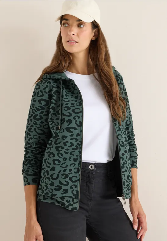 Thumbnail - Cecil Damen Kapuzenjacke mit Leo-Muster in Grün, Gr: XL