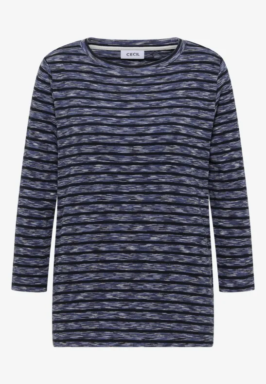 Thumbnail - Cecil Damen Gestreiftes Ripp-Shirt in Blau, Gr: 3XL