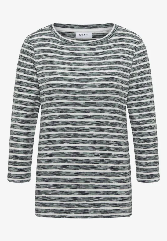 Thumbnail - Cecil Damen Gestreiftes Ripp-Shirt in Grün, Gr: L