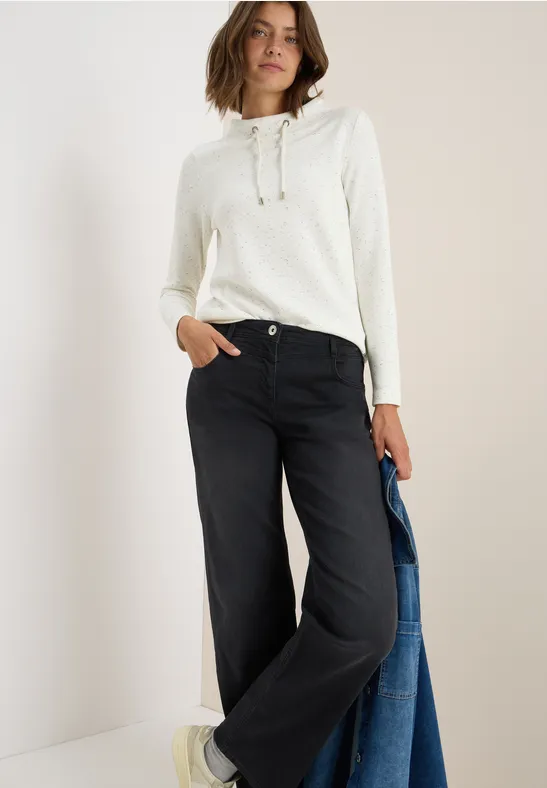 cecil Langarmshirt Funnel Neck Viskose Weiß