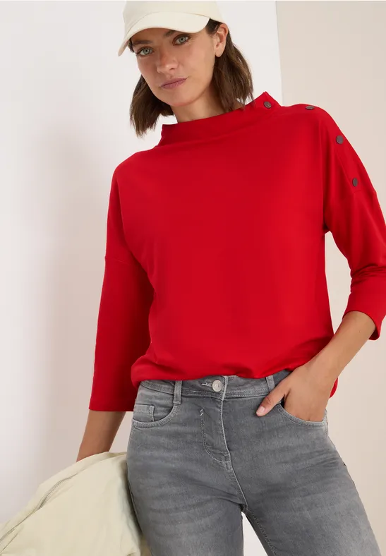 cecil Shirt Knopfdetail Funnel Neck Baumwolle Rot