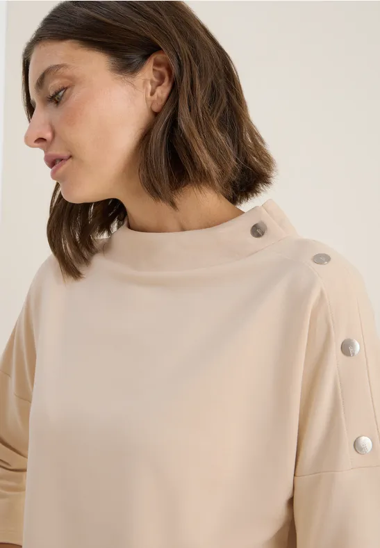 cecil Shirt Knopfdetail Funnel Neck Baumwolle Beige