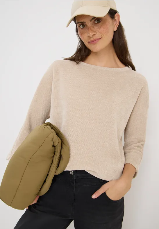 Cecil Femme T-shirt en velours côtelé in Beige - Taille M