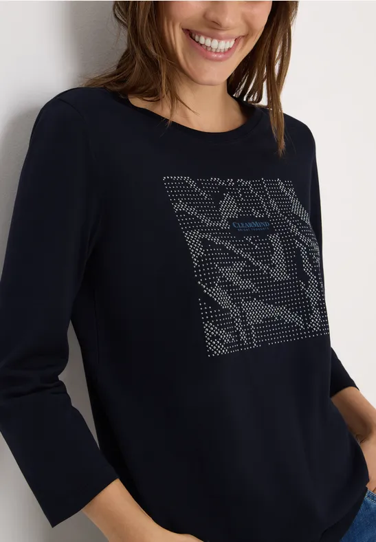 cecil Top Rundhals 3/4-Arm Organic Cotton-Modal Blau