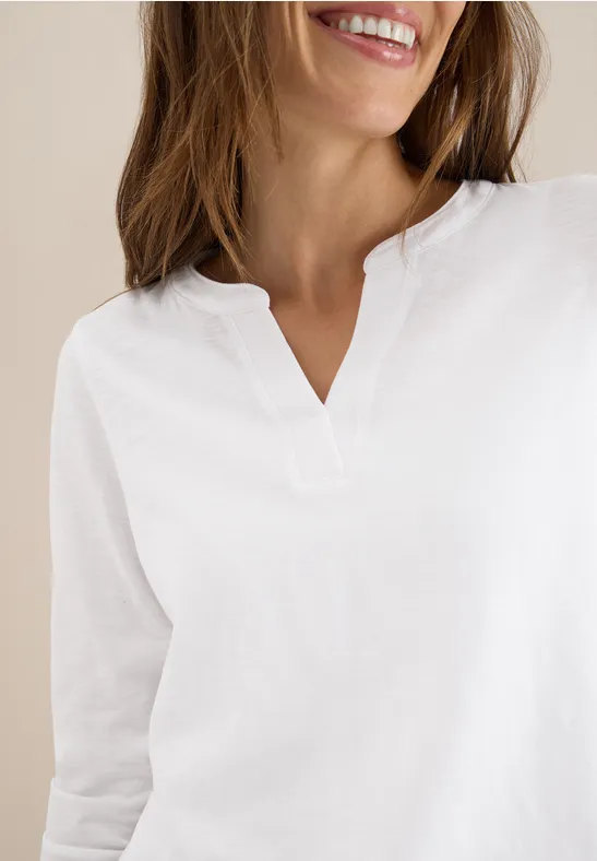 cecil Langarmshirt Split Neck Tunika Organic Cotton Weiß