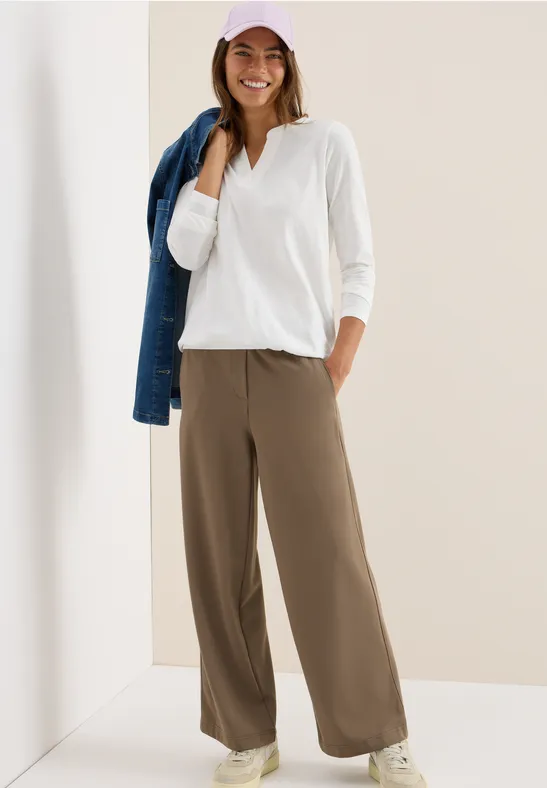 cecil Langarmshirt Split Neck Tunika Organic Cotton Weiß