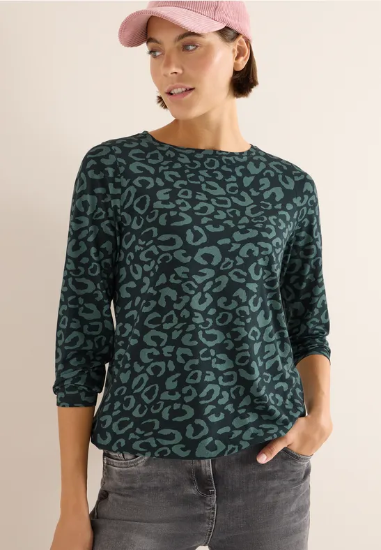 Thumbnail - Cecil Damen Gemustertes Shirt in Grün, Gr: XS