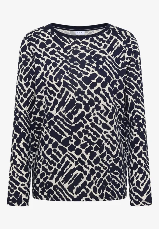 Thumbnail - Cecil Damen Gemustertes Langarmshirt in Blau, Gr: XS