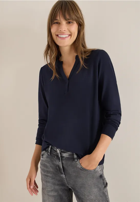 cecil Tunika Shirt Split Neck Modal-Baumwolle-Es Blau