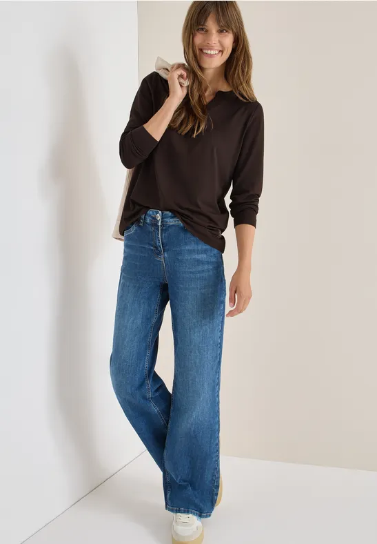 cecil Tunika Shirt Split Neck Modal-Baumwolle-Es Braun