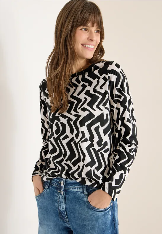 Thumbnail - Cecil Damen Gemustertes Langarmshirt in Grau, Gr: L