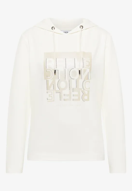Thumbnail - Cecil Damen Hoodie Shirt mit Folienprint in Weiß, Gr: XL