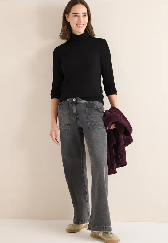 Thumbnail - Cecil Damen Langarmshirt in Rippstruktur in Schwarz, Gr: L