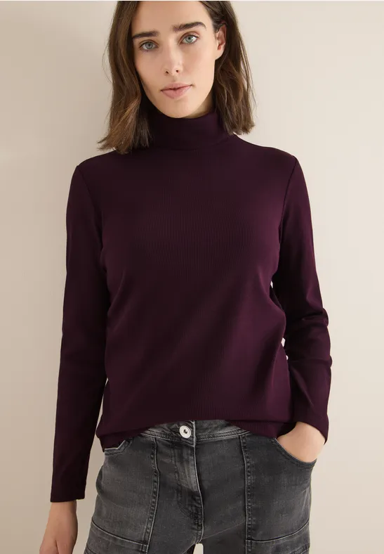 cecil Langarmshirt Rippstruktur Turtleneck Baumwolle-Es Rot