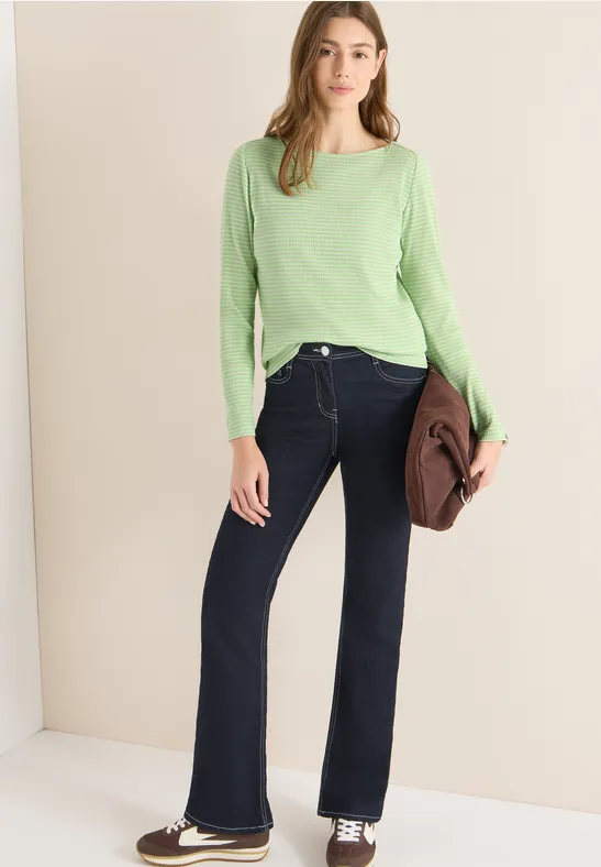 cecil Gestreiftes Langarmshirt Rippstruktur Baumwolle-Esasthan Grün