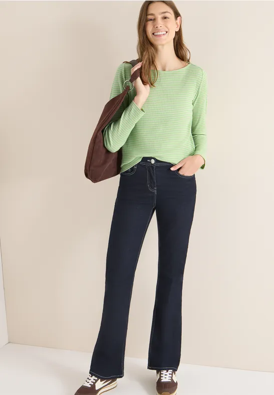 Thumbnail - Cecil Damen Gestreiftes Langarmshirt in Grün, Gr: XXL