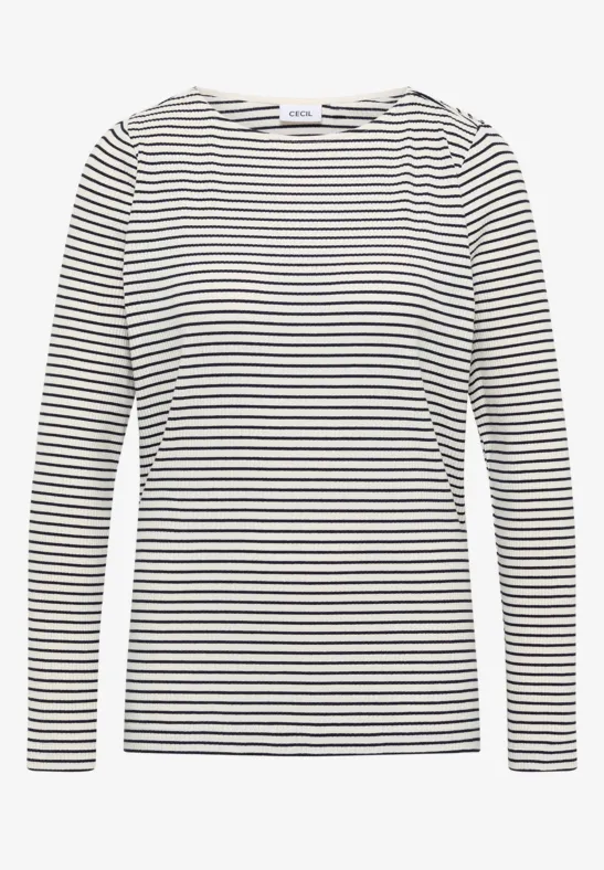 Thumbnail - Cecil Damen Gestreiftes Langarmshirt in Weiß, Gr: S