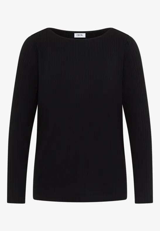 Thumbnail - Cecil Damen Rippstruktur Shirt in Schwarz, Gr: XS