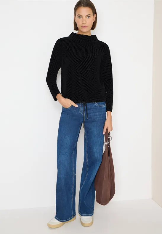 Thumbnail - Cecil Damen Strukturshirt mit Funnelneck in Schwarz, Gr: XXL